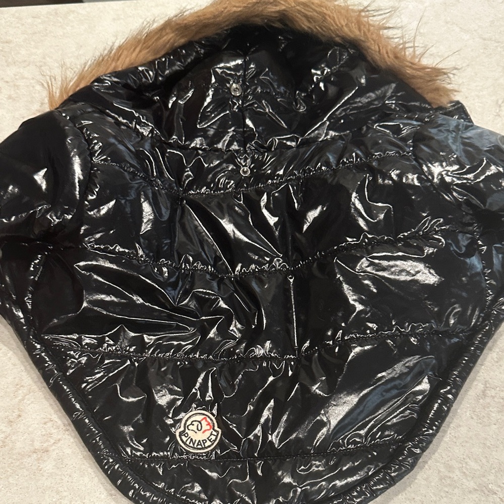 Puffer Glossy Black Jacket with Brown Fur Trim